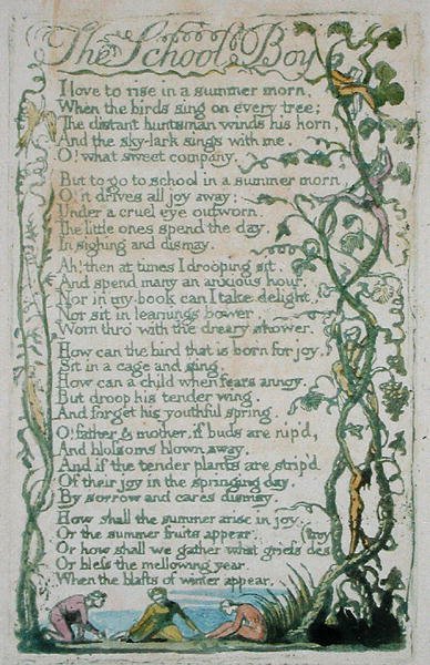 Der Schuljunge, Platte 12 aus Lieder der Unschuld, 1789 von William Blake